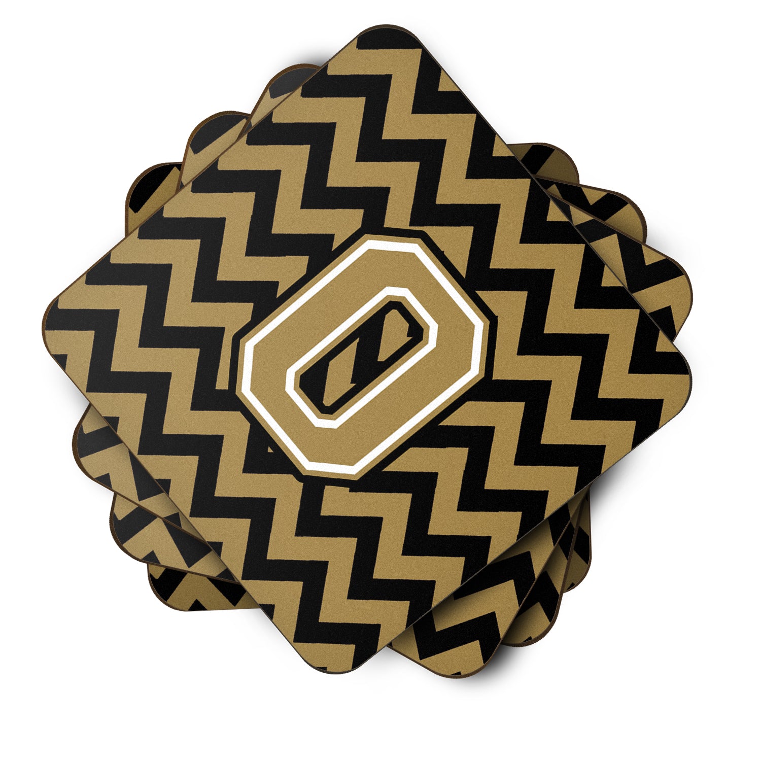 Letter O Chevron Black and Gold  Foam Coaster Set of 4 CJ1050-OFC - the-store.com