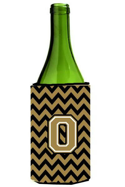 Letter O Chevron Black and Gold  Wine Bottle Beverage Insulator Hugger CJ1050-OLITERK by Caroline's Treasures