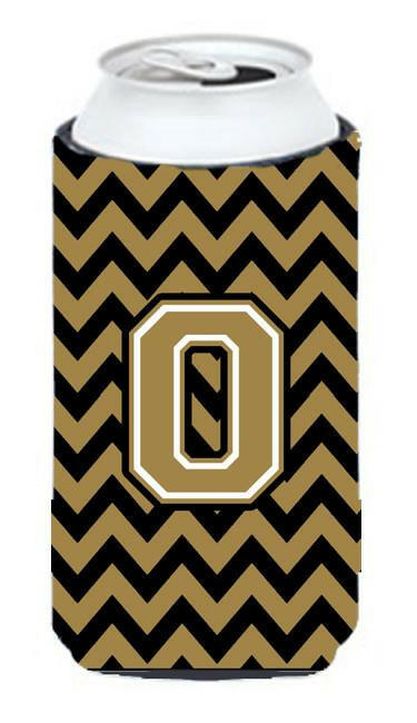 Letter O Chevron Black and Gold  Tall Boy Beverage Insulator Hugger CJ1050-OTBC by Caroline's Treasures