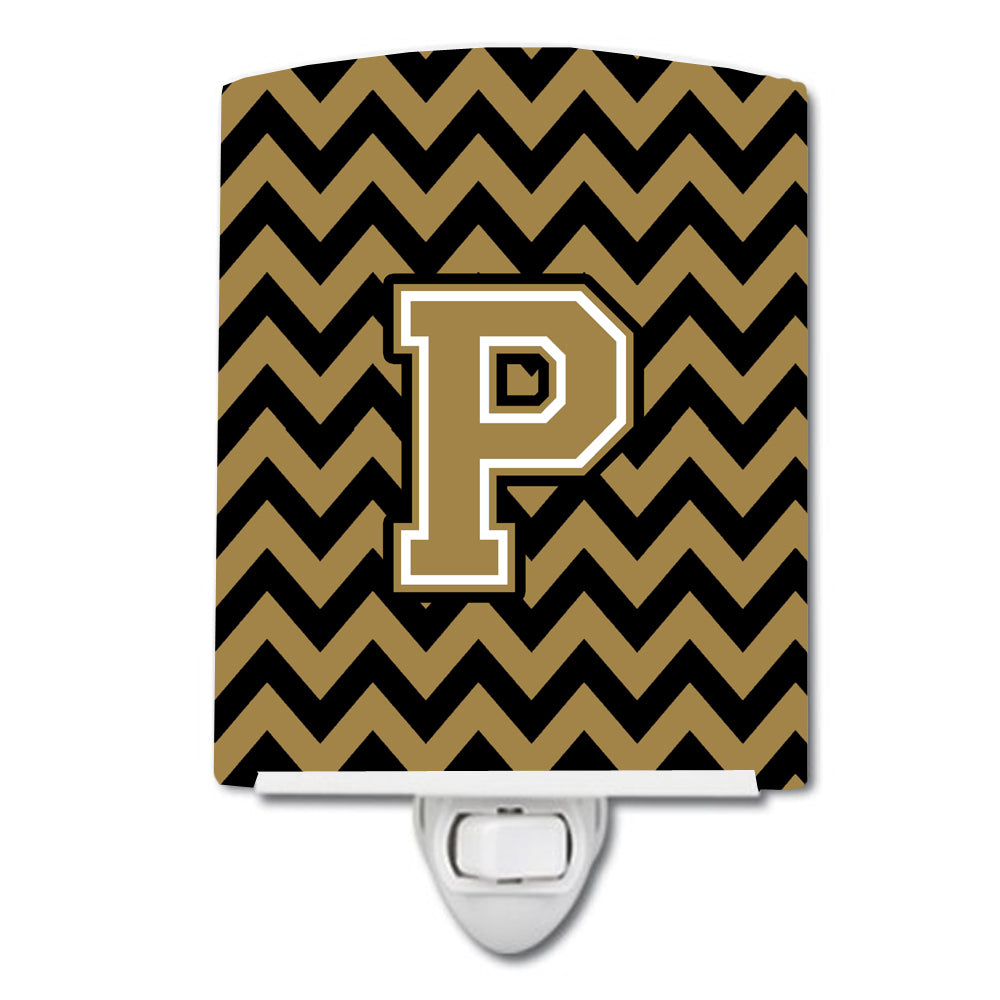 Letter P Chevron Black and Gold  Ceramic Night Light CJ1050-PCNL - the-store.com