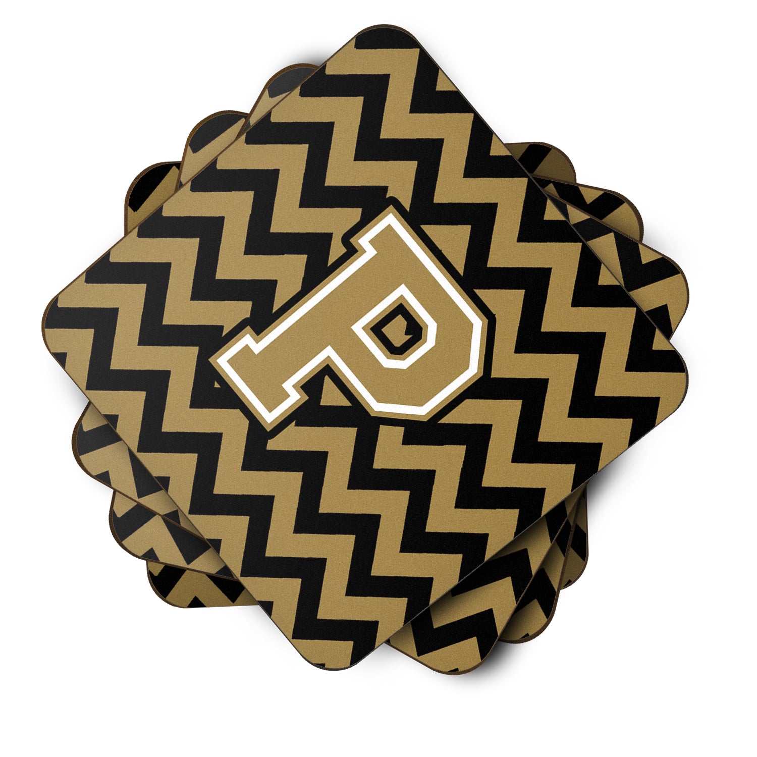 Letter P Chevron Black and Gold  Foam Coaster Set of 4 CJ1050-PFC - the-store.com