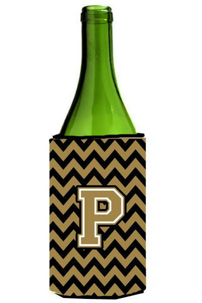 Letter P Chevron Black and Gold  Wine Bottle Beverage Insulator Hugger CJ1050-PLITERK by Caroline's Treasures