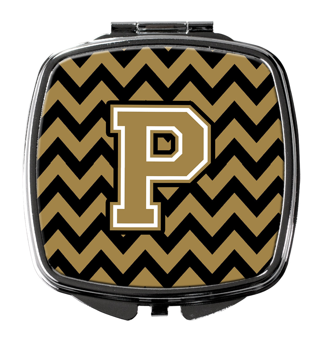 Letter P Chevron Black and Gold  Compact Mirror CJ1050-PSCM  the-store.com.