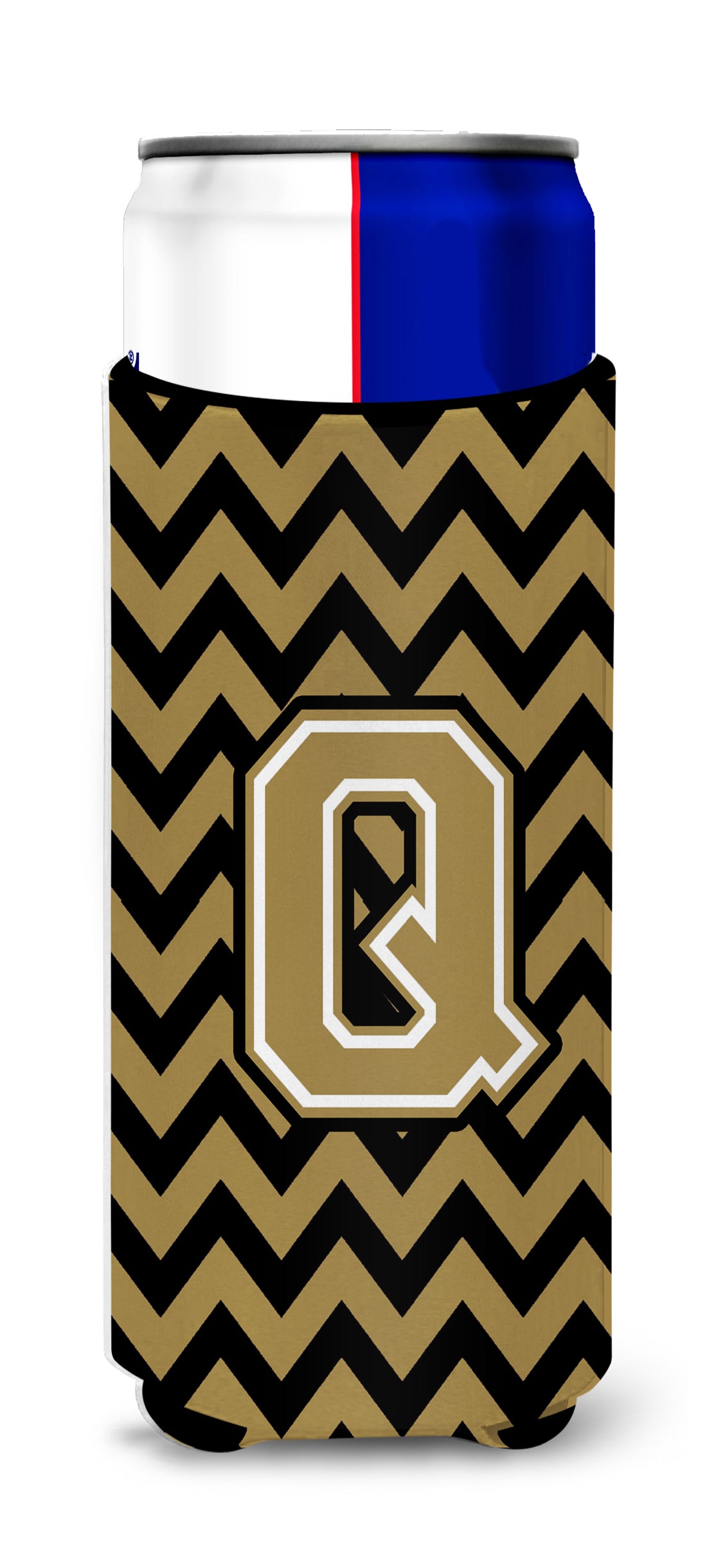 Letter Q Chevron Black and Gold  Ultra Beverage Insulators for slim cans CJ1050-QMUK.