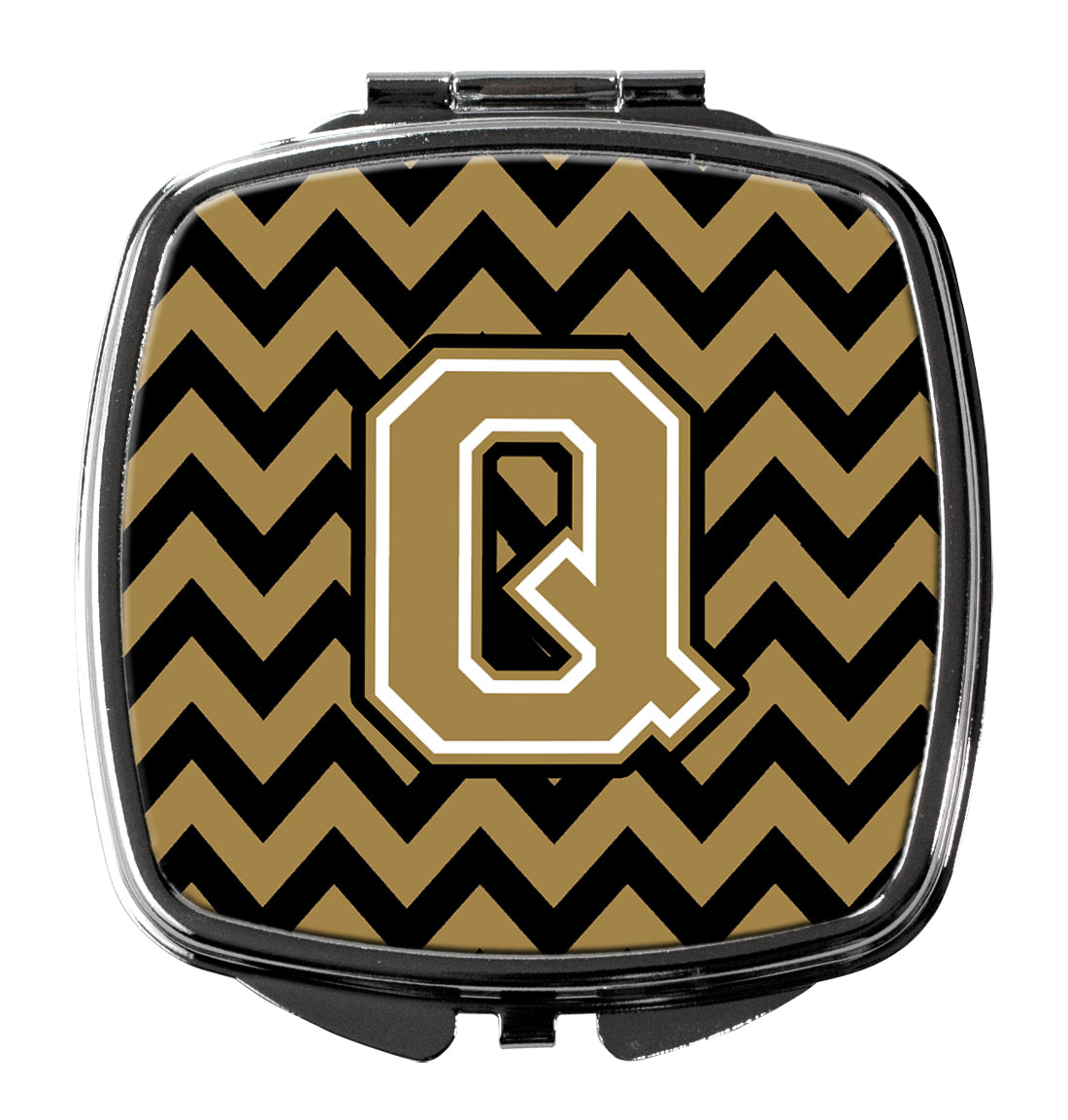 Letter Q Chevron Black and Gold  Compact Mirror CJ1050-QSCM  the-store.com.