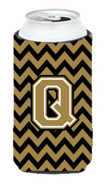 Letter Q Chevron Black and Gold  Tall Boy Beverage Insulator Hugger CJ1050-QTBC by Caroline's Treasures