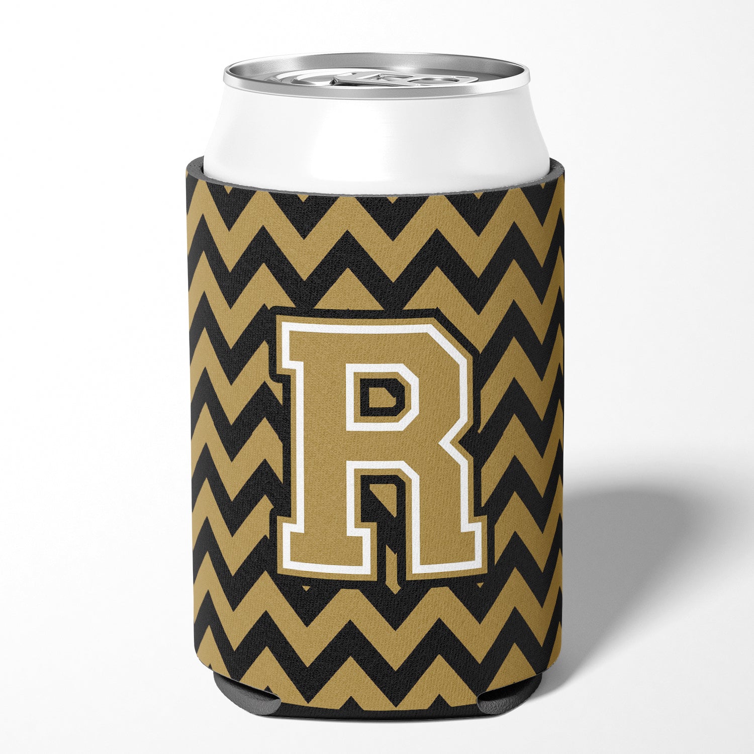 Letter R Chevron Black and Gold  Can or Bottle Hugger CJ1050-RCC.