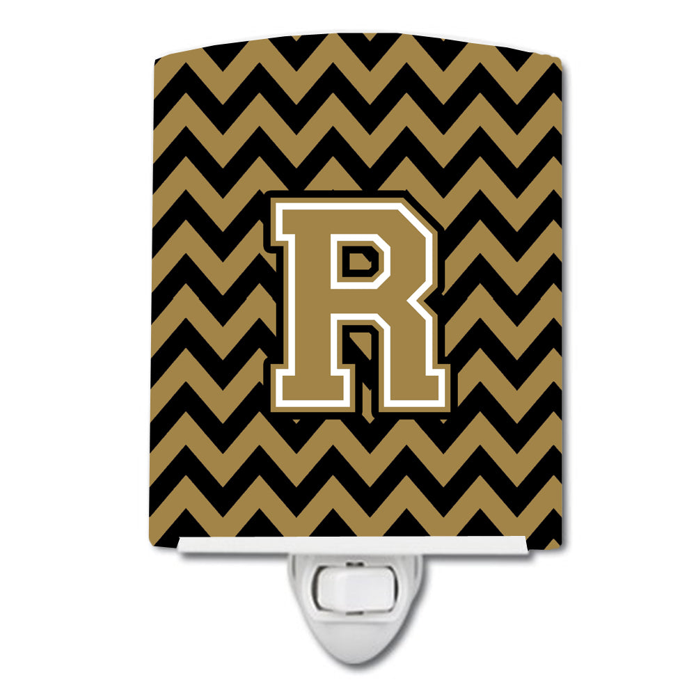 Letter R Chevron Black and Gold  Ceramic Night Light CJ1050-RCNL - the-store.com