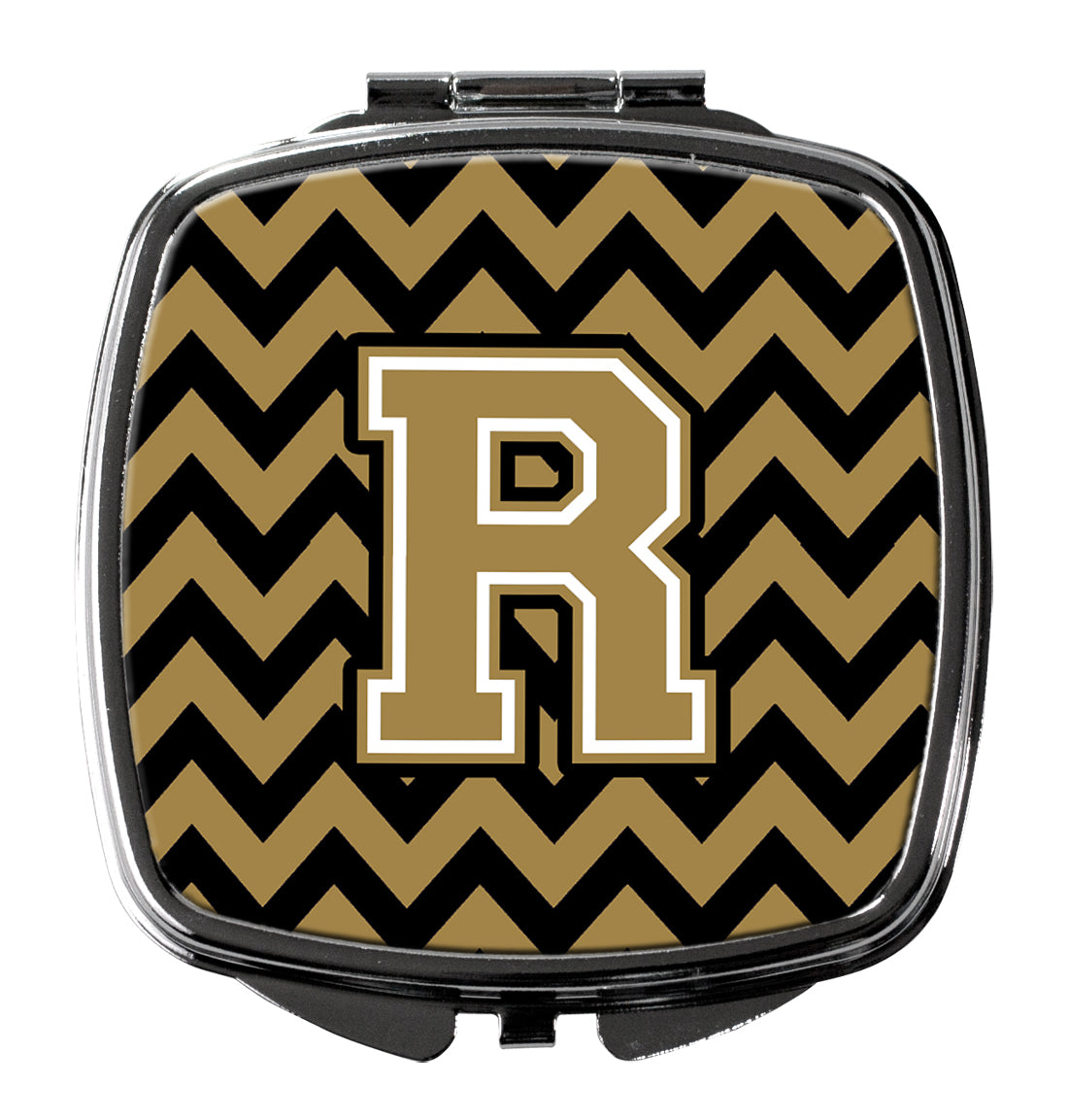 Letter R Chevron Black and Gold  Compact Mirror CJ1050-RSCM  the-store.com.