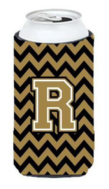 Letter R Chevron Black and Gold  Tall Boy Beverage Insulator Hugger CJ1050-RTBC by Caroline's Treasures