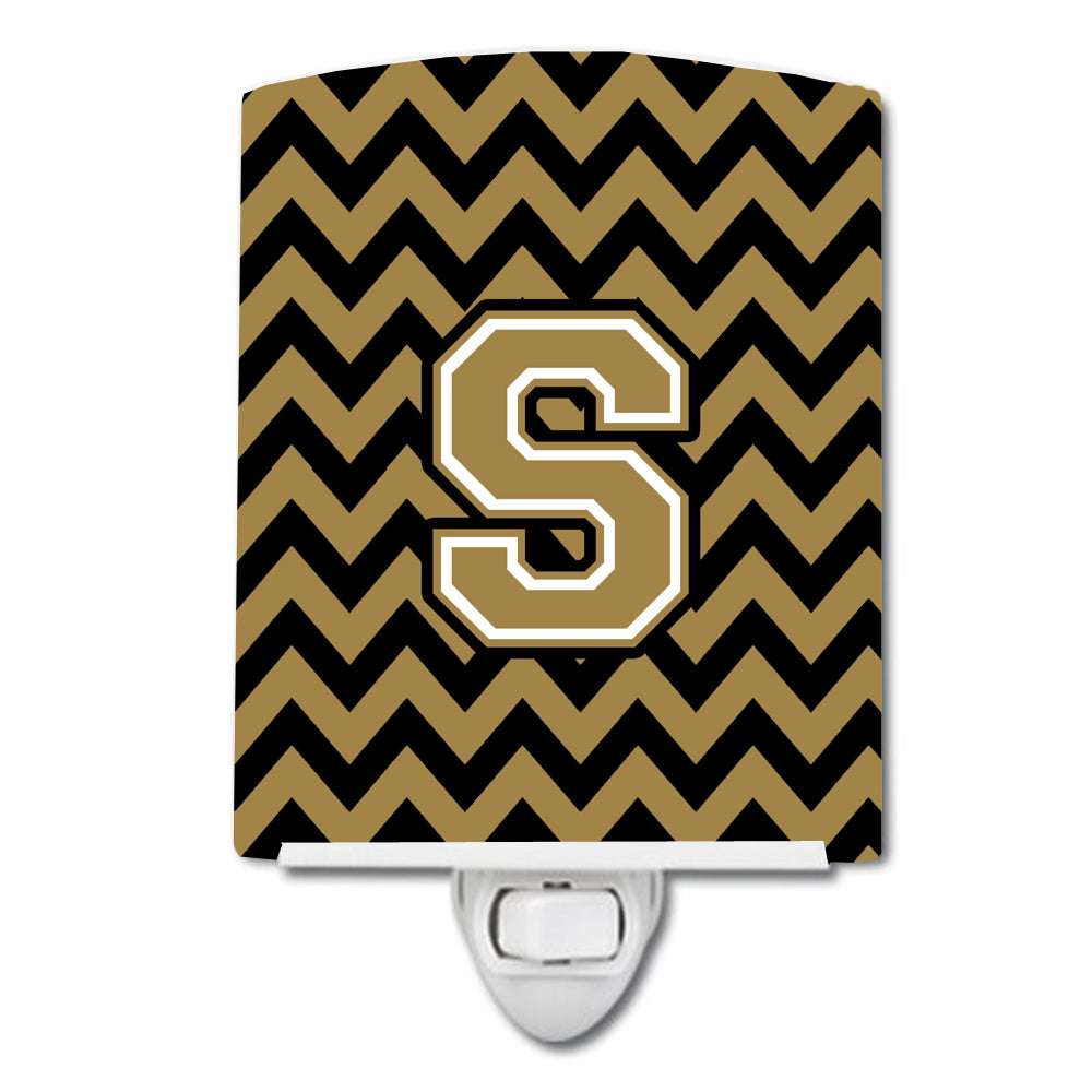 Letter S Chevron Black and Gold  Ceramic Night Light CJ1050-SCNL - the-store.com