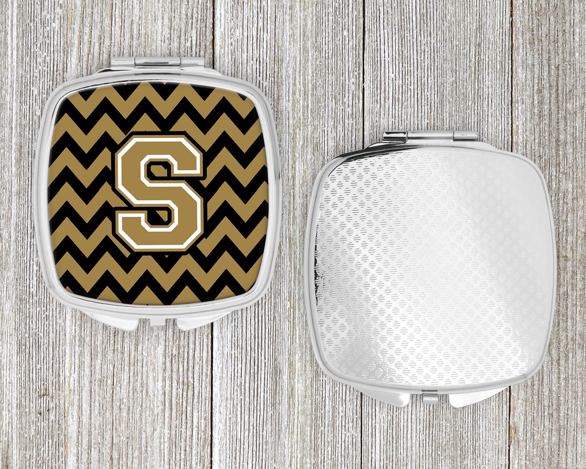 Letter S Chevron Black and Gold  Compact Mirror CJ1050-SSCM  the-store.com.