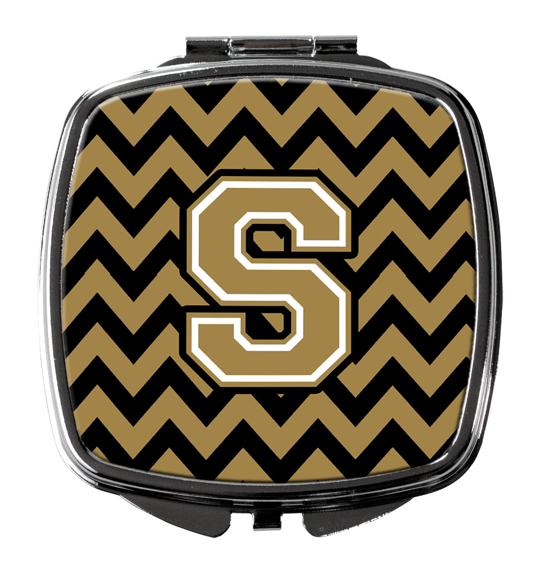 Letter S Chevron Black and Gold  Compact Mirror CJ1050-SSCM  the-store.com.