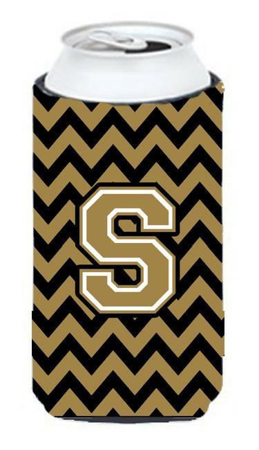 Letter S Chevron Black and Gold  Tall Boy Beverage Insulator Hugger CJ1050-STBC by Caroline's Treasures