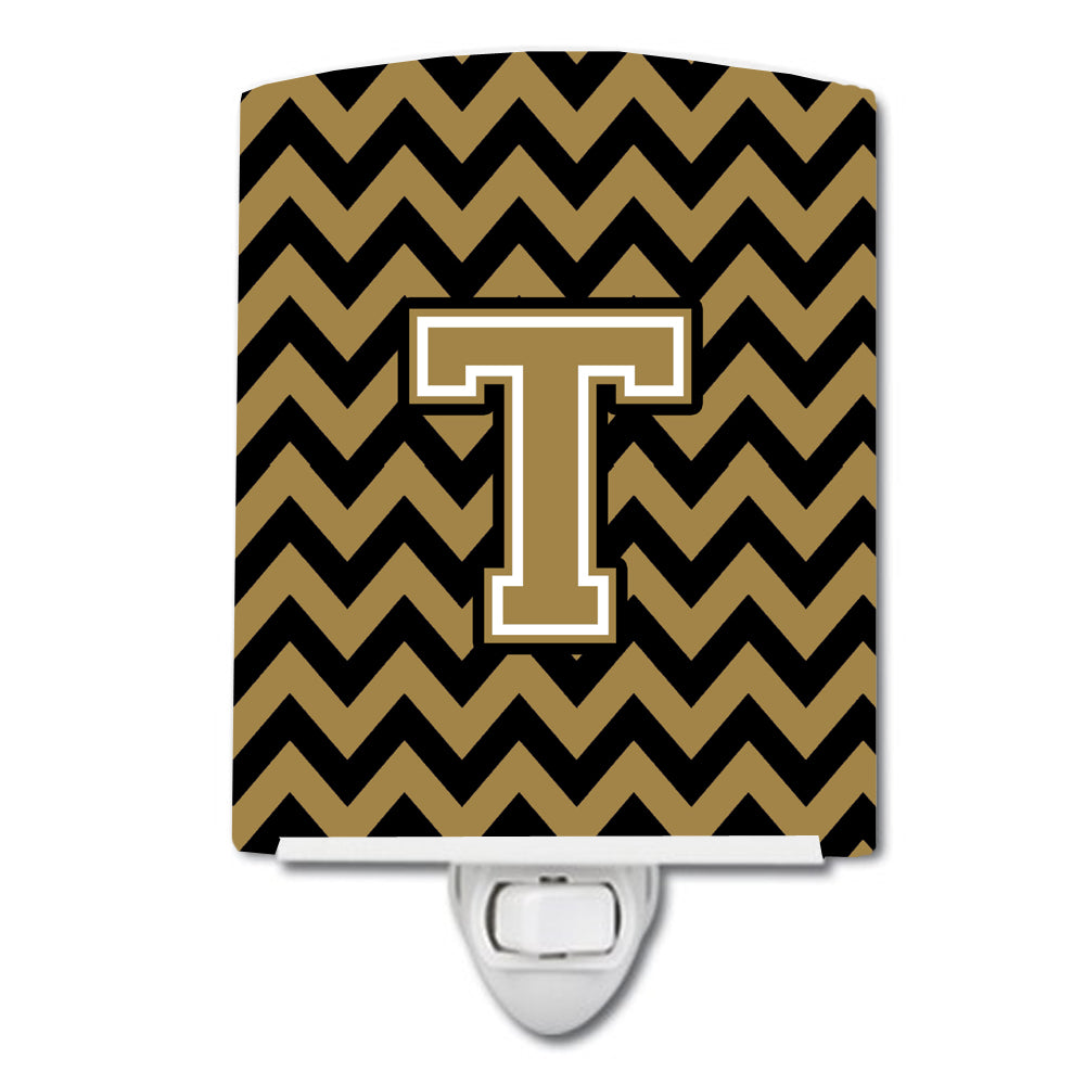 Letter T Chevron Black and Gold  Ceramic Night Light CJ1050-TCNL - the-store.com