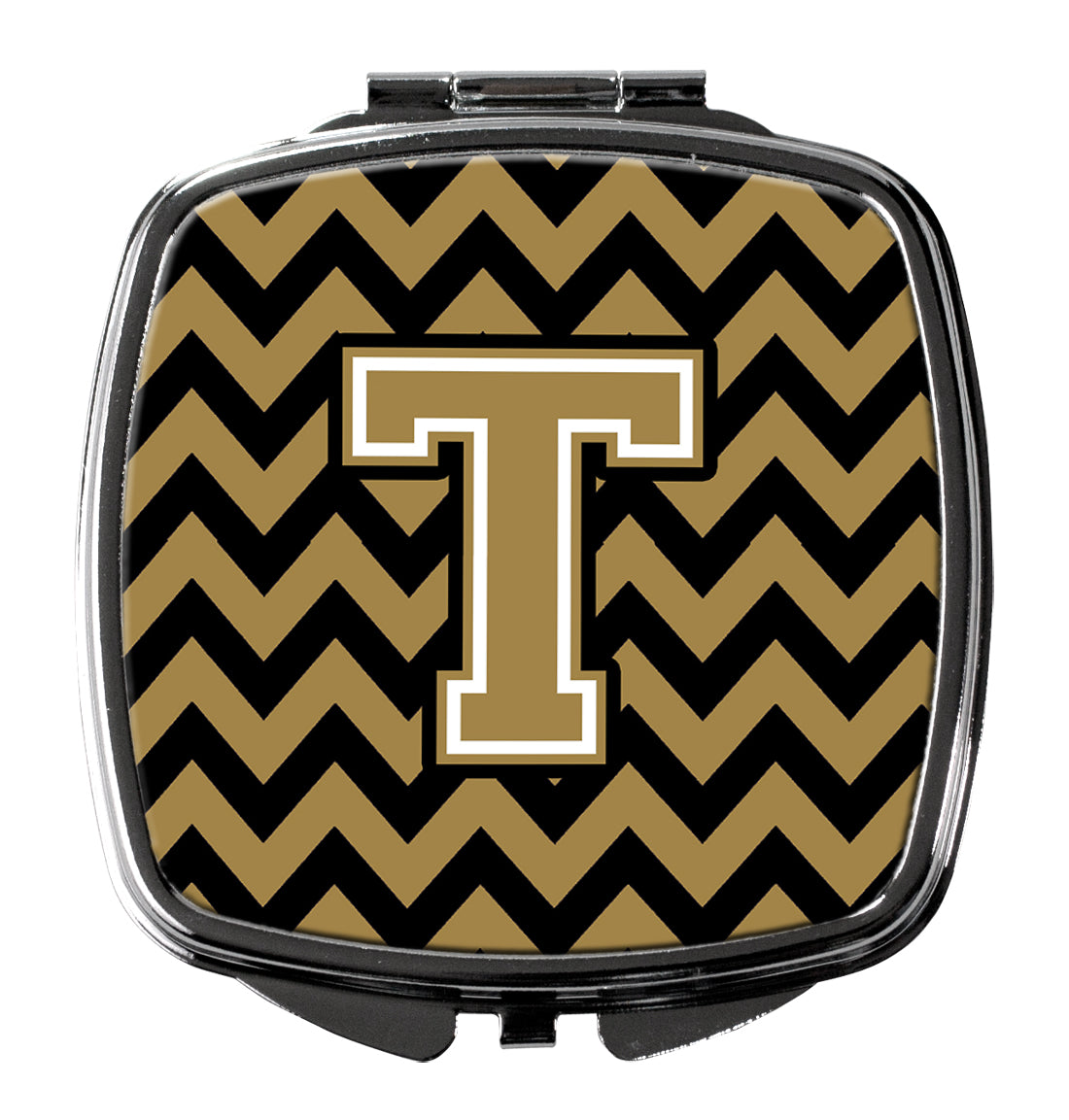 Letter T Chevron Black and Gold  Compact Mirror CJ1050-TSCM  the-store.com.