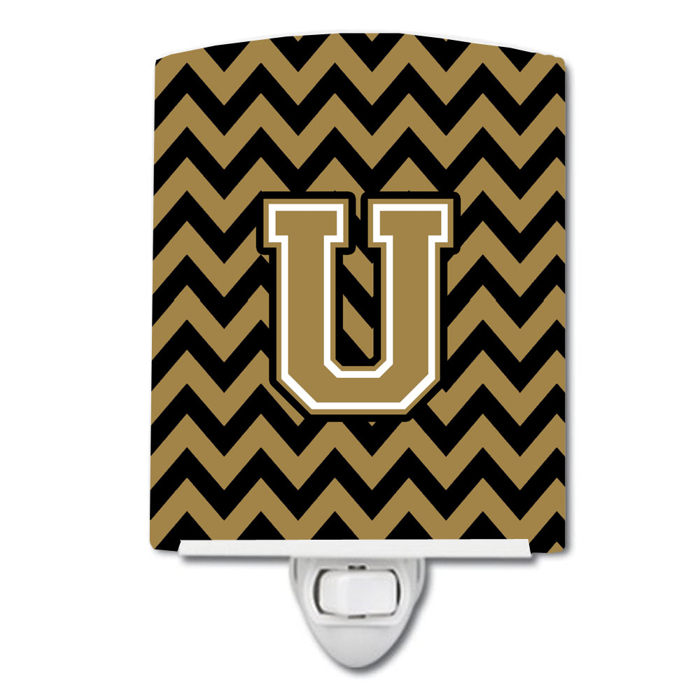 Letter U Chevron Black and Gold  Ceramic Night Light CJ1050-UCNL - the-store.com