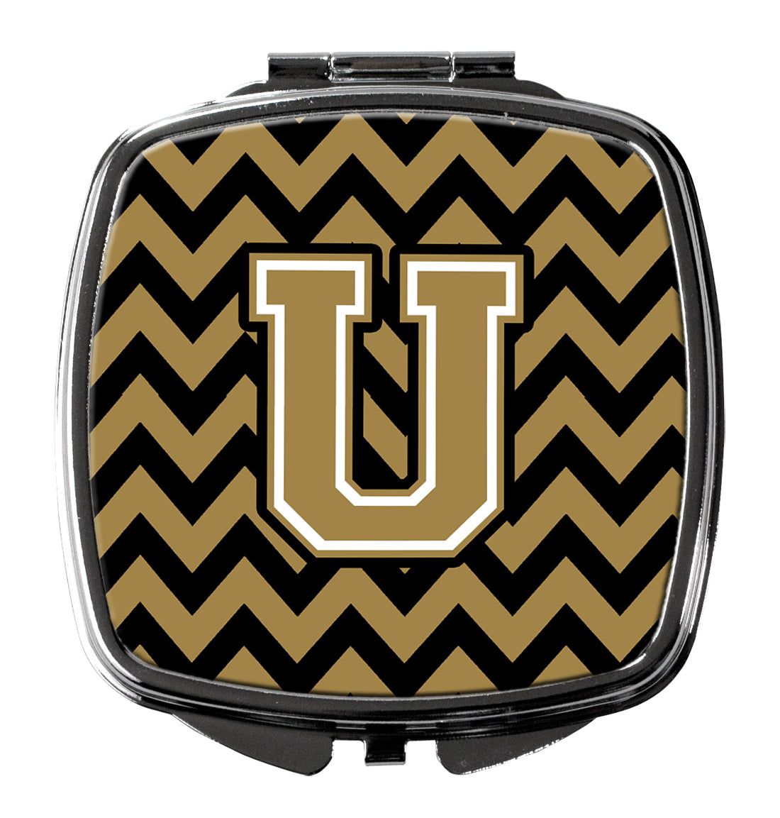 Letter U Chevron Black and Gold  Compact Mirror CJ1050-USCM  the-store.com.