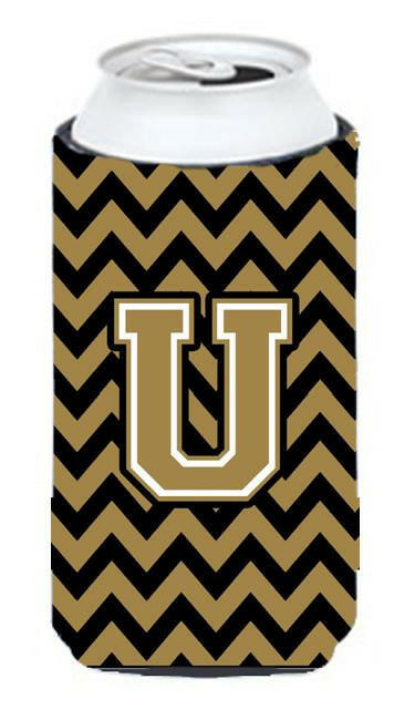 Letter U Chevron Black and Gold  Tall Boy Beverage Insulator Hugger CJ1050-UTBC by Caroline's Treasures