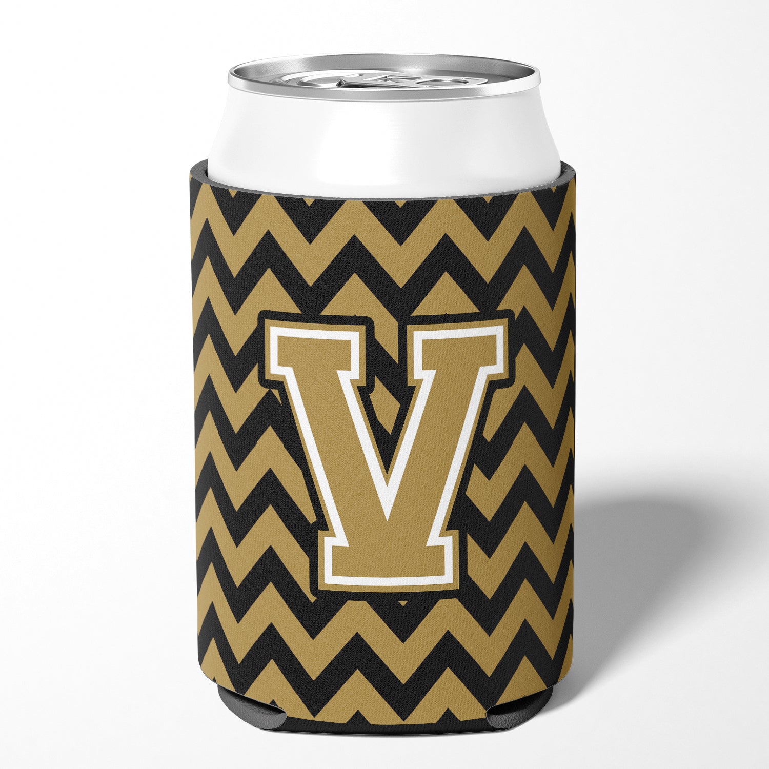 Letter V Chevron Black and Gold  Can or Bottle Hugger CJ1050-VCC.