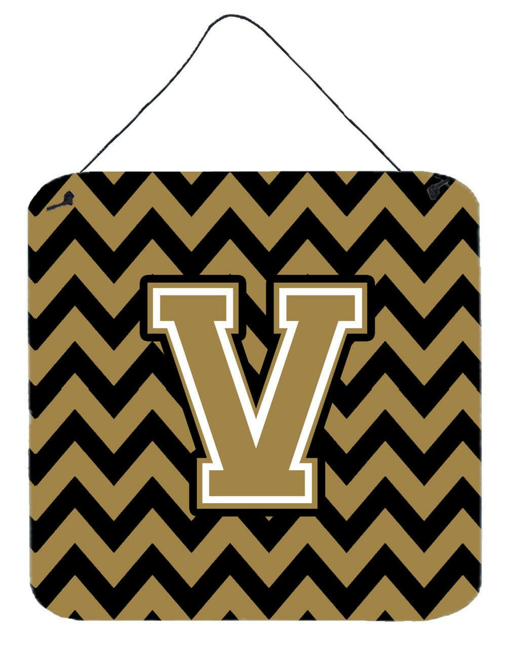 Letter V Chevron Black and Gold  Wall or Door Hanging Prints CJ1050-VDS66 by Caroline's Treasures