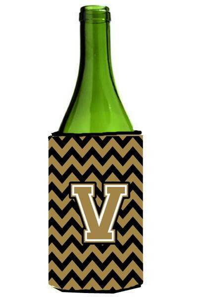 Letter V Chevron Black and Gold  Wine Bottle Beverage Insulator Hugger CJ1050-VLITERK by Caroline's Treasures