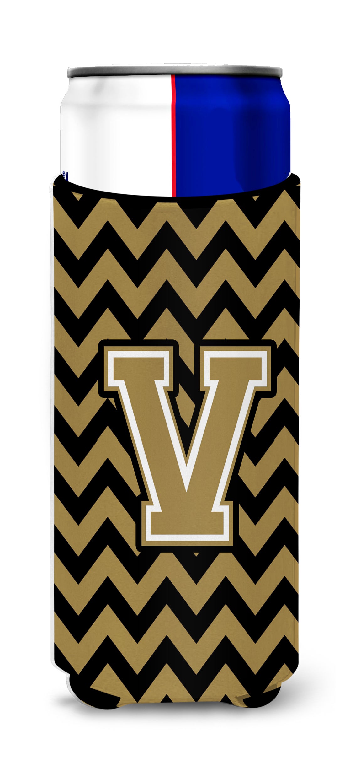 Letter V Chevron Black and Gold  Ultra Beverage Insulators for slim cans CJ1050-VMUK.