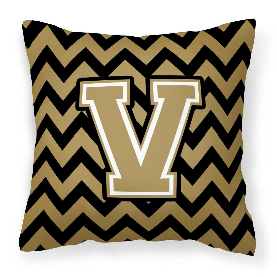 Letter V Chevron Black and Gold  Fabric Decorative Pillow CJ1050-VPW1414 by Caroline's Treasures