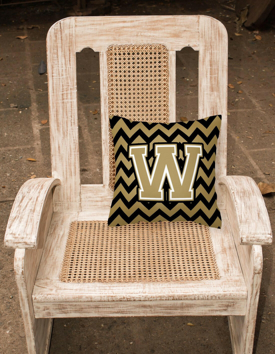 Letter W Chevron Black and Gold  Fabric Decorative Pillow CJ1050-WPW1414 by Caroline's Treasures