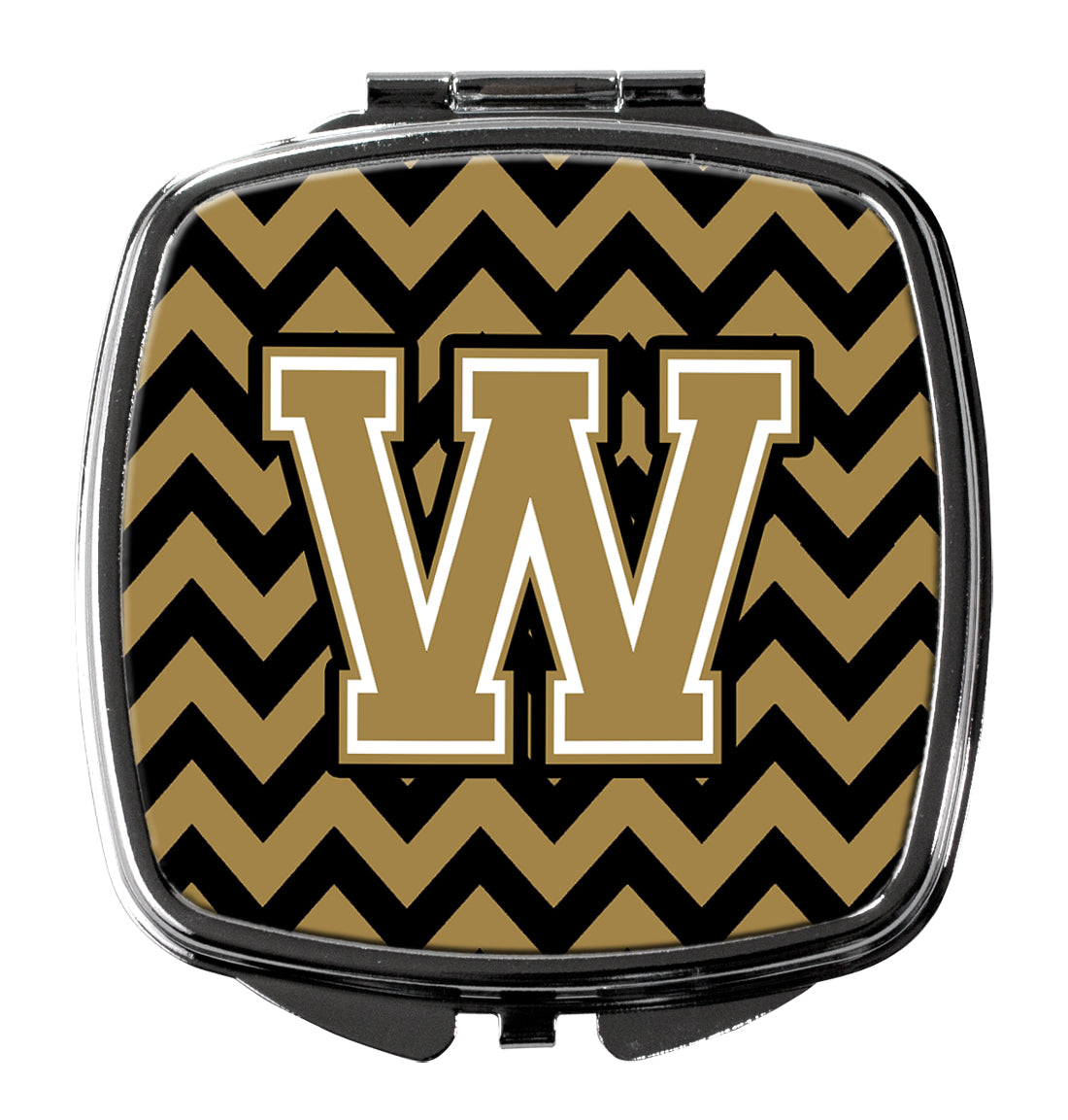 Letter W Chevron Black and Gold  Compact Mirror CJ1050-WSCM  the-store.com.