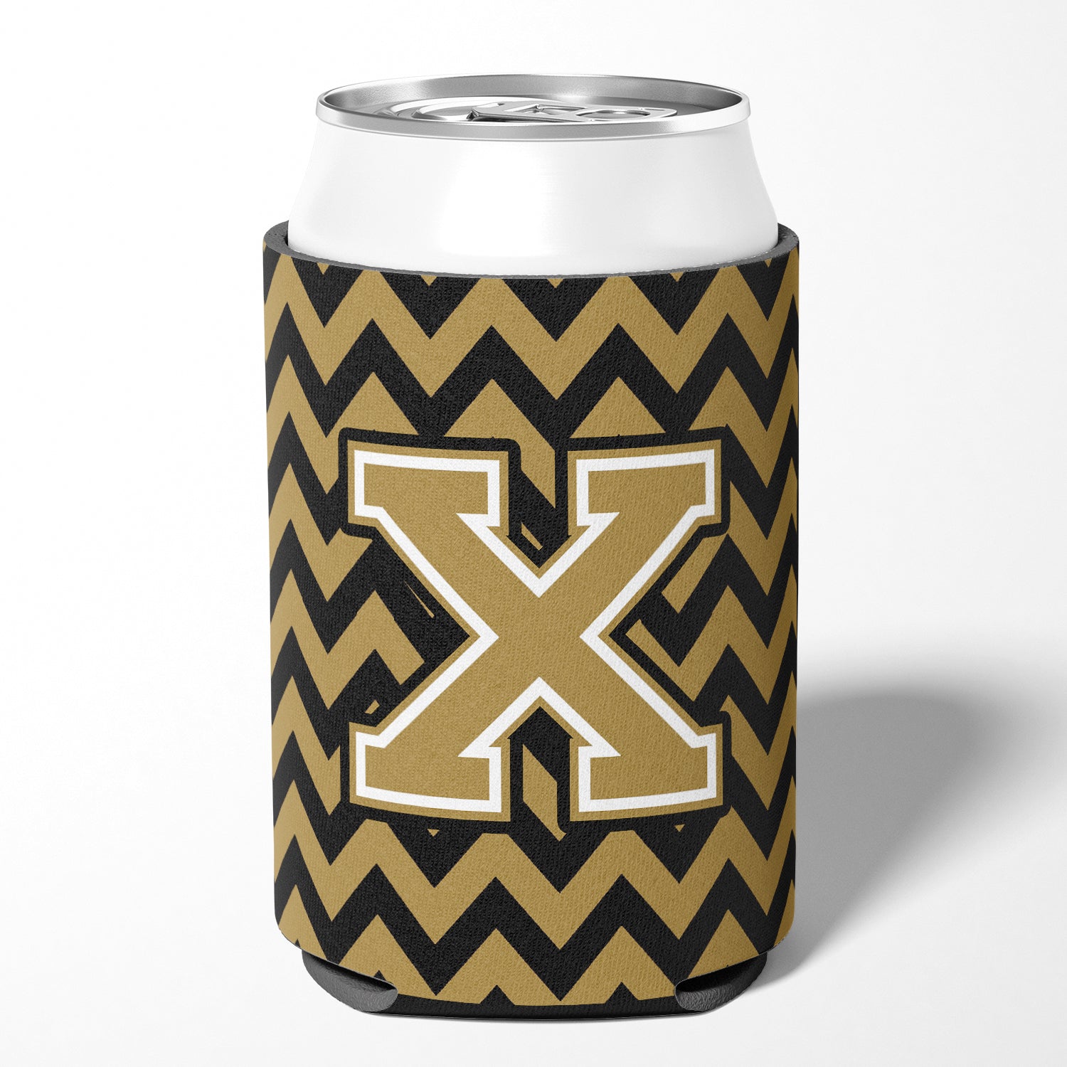 Letter X Chevron Black and Gold  Can or Bottle Hugger CJ1050-XCC.