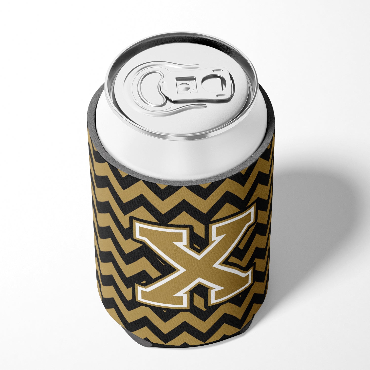 Letter X Chevron Black and Gold  Can or Bottle Hugger CJ1050-XCC.