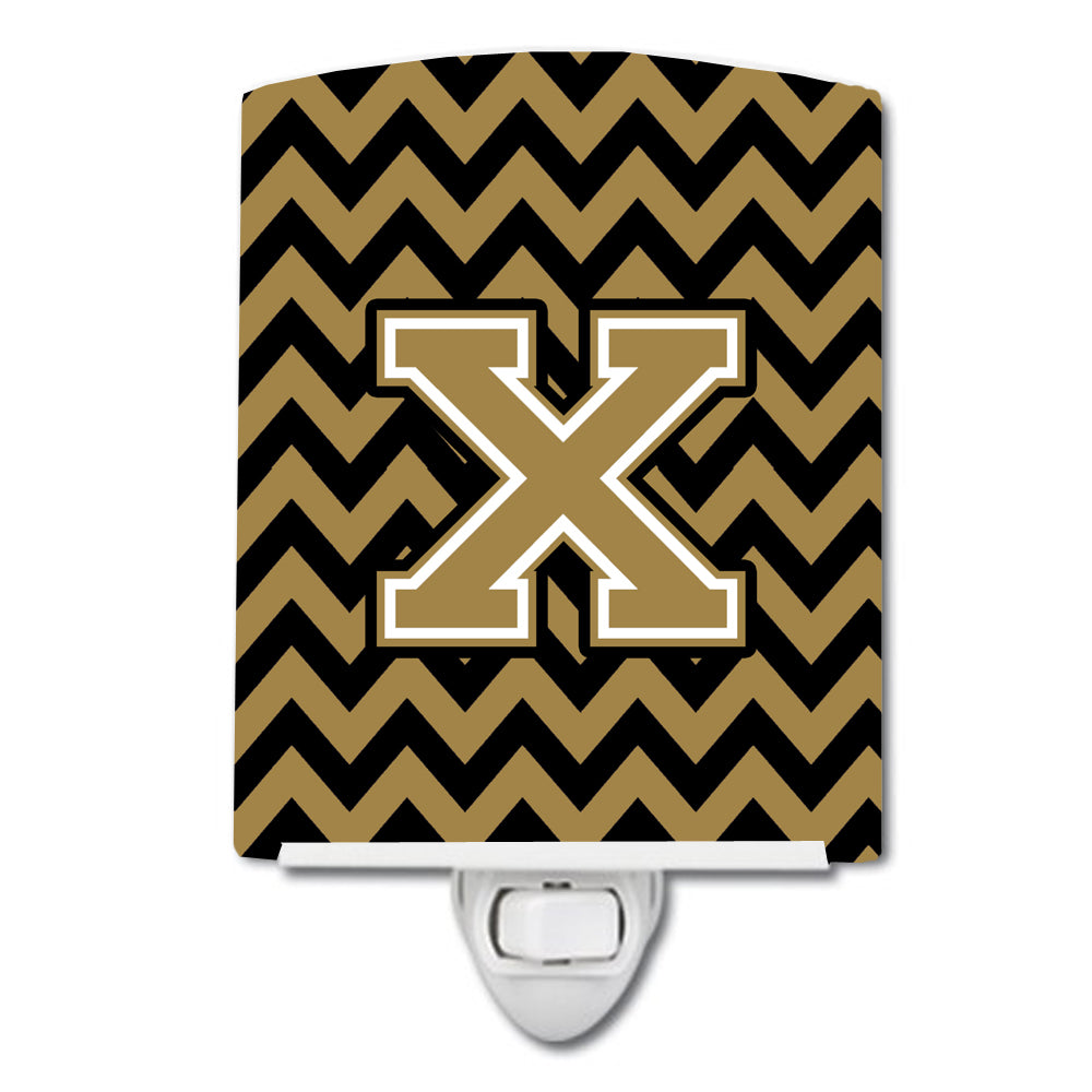 Letter X Chevron Black and Gold  Ceramic Night Light CJ1050-XCNL - the-store.com