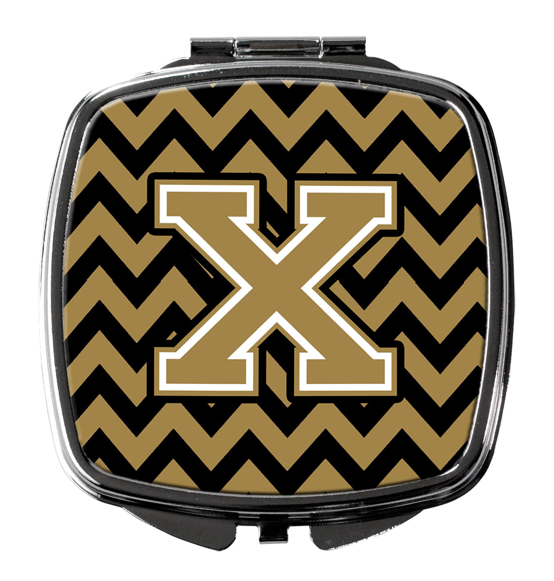 Letter X Chevron Black and Gold  Compact Mirror CJ1050-XSCM  the-store.com.