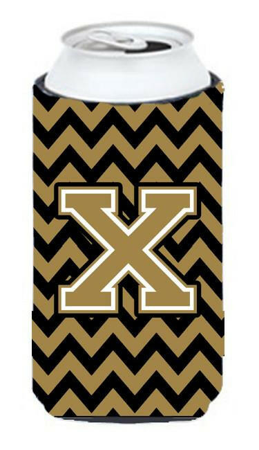 Letter X Chevron Black and Gold  Tall Boy Beverage Insulator Hugger CJ1050-XTBC by Caroline's Treasures