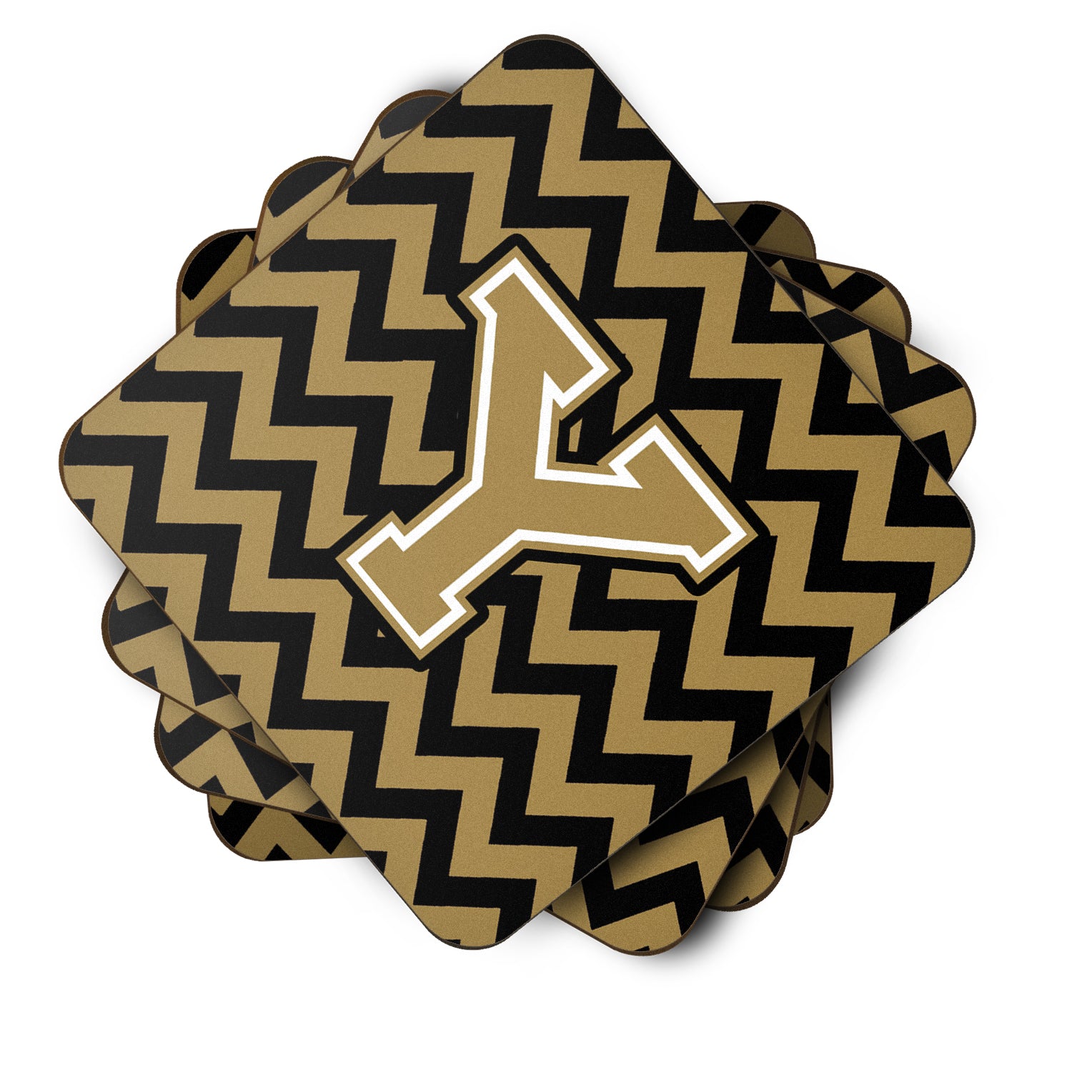 Letter Y Chevron Black and Gold  Foam Coaster Set of 4 CJ1050-YFC - the-store.com