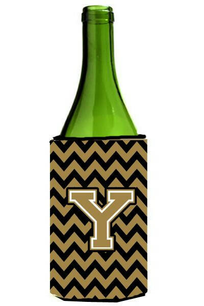 Letter Y Chevron Black and Gold  Wine Bottle Beverage Insulator Hugger CJ1050-YLITERK by Caroline's Treasures