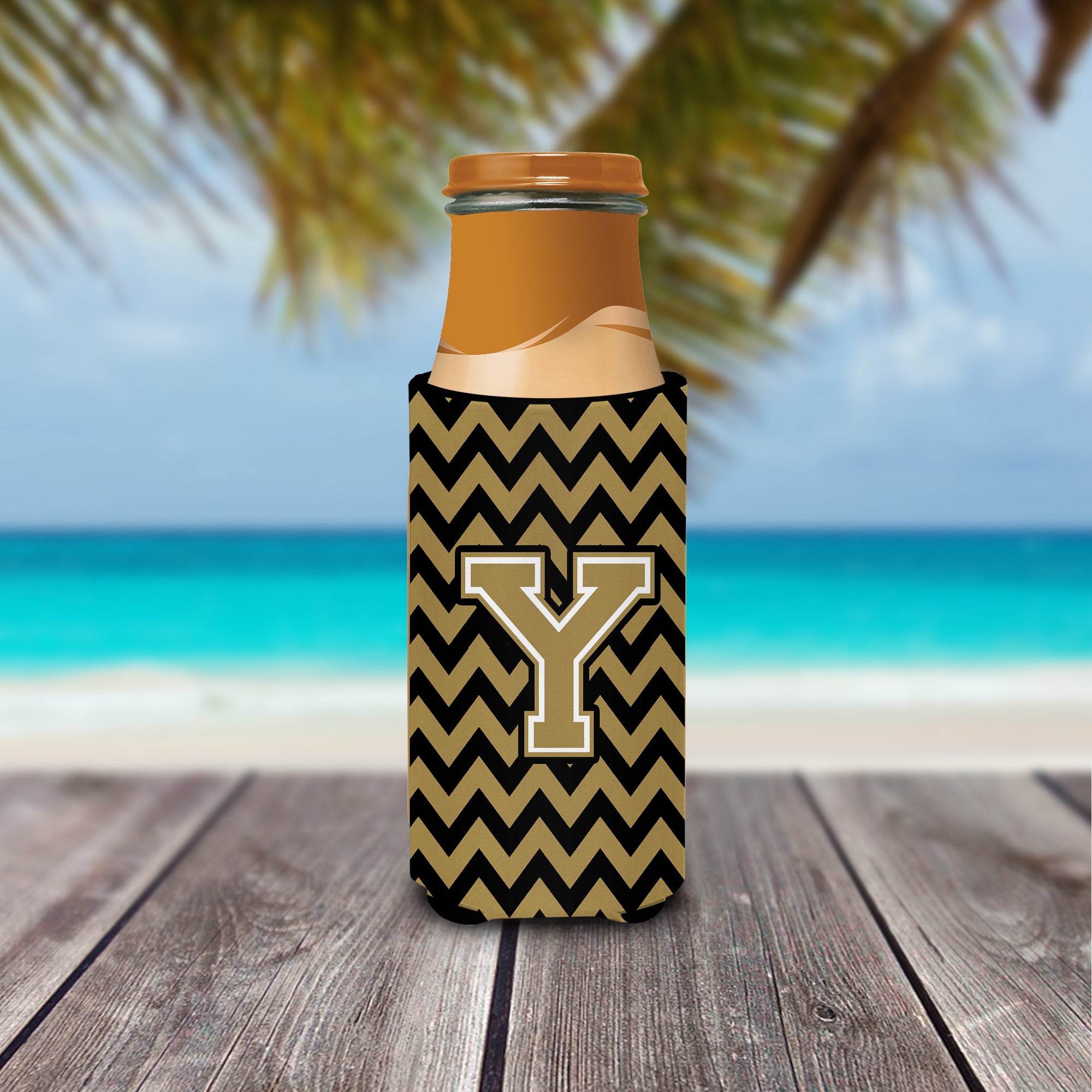 Letter Y Chevron Black and Gold  Ultra Beverage Insulators for slim cans CJ1050-YMUK.