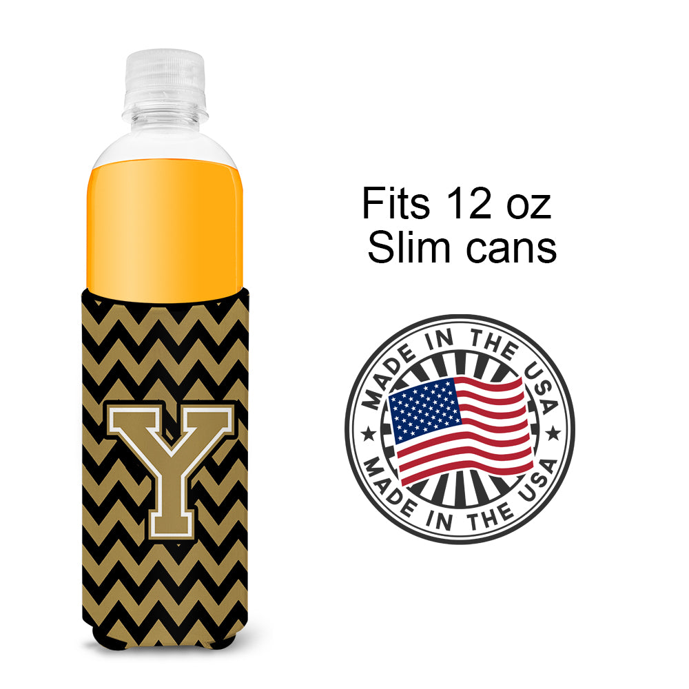 Letter Y Chevron Black and Gold  Ultra Beverage Insulators for slim cans CJ1050-YMUK.