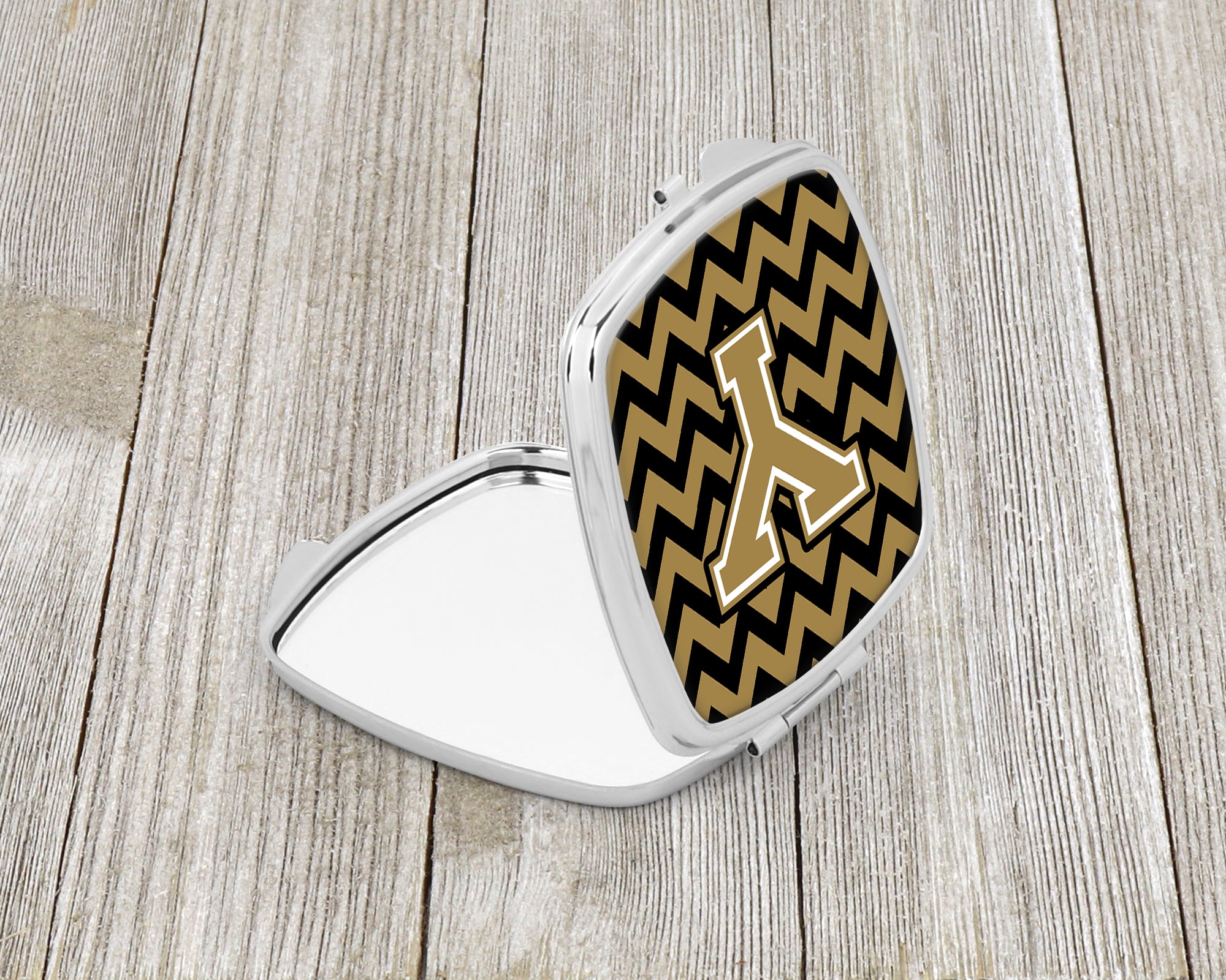 Letter Y Chevron Black and Gold  Compact Mirror CJ1050-YSCM  the-store.com.