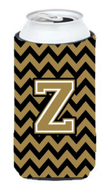 Letter Z Chevron Black and Gold  Tall Boy Beverage Insulator Hugger CJ1050-ZTBC by Caroline's Treasures