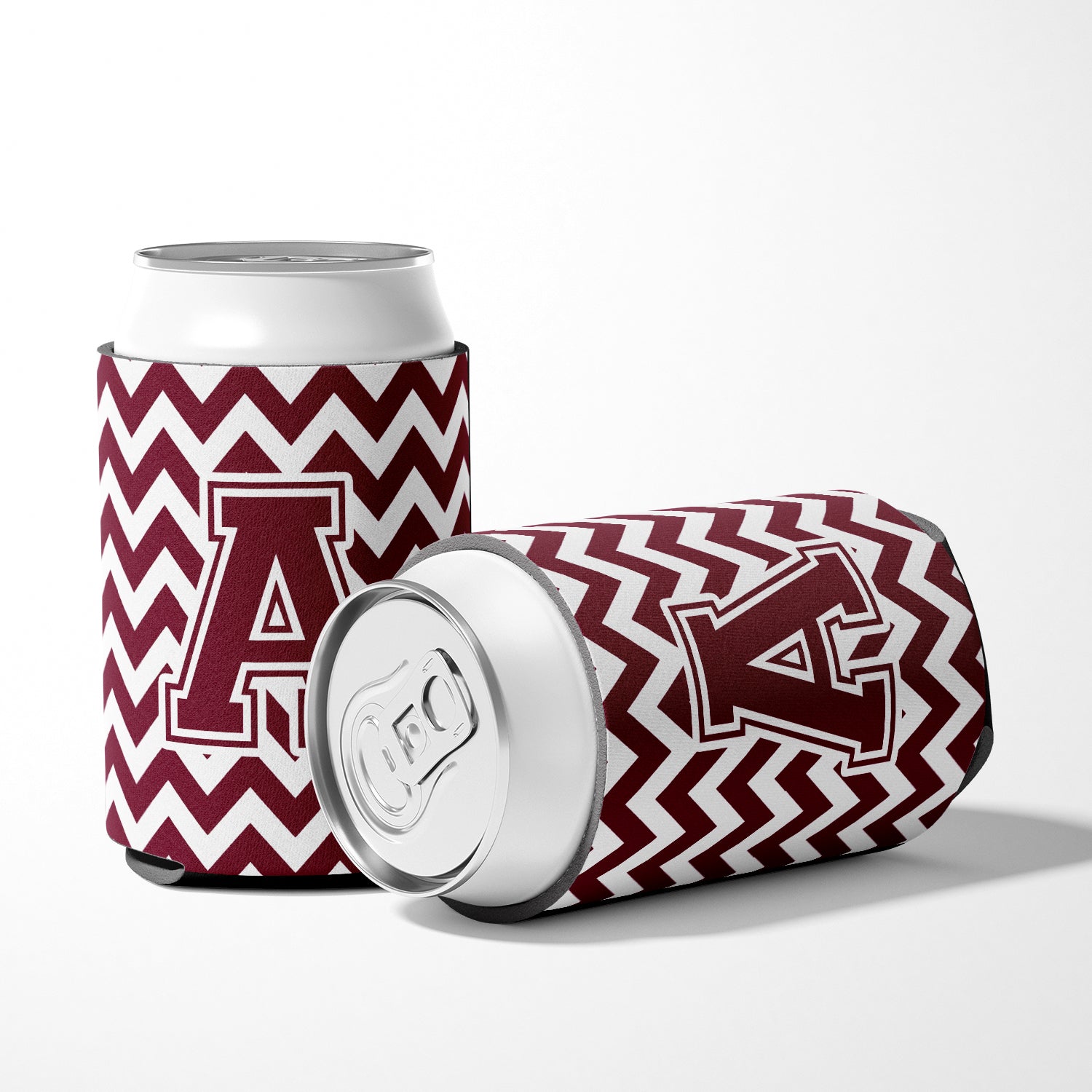 Letter A Chevron Maroon and White  Can or Bottle Hugger CJ1051-ACC.