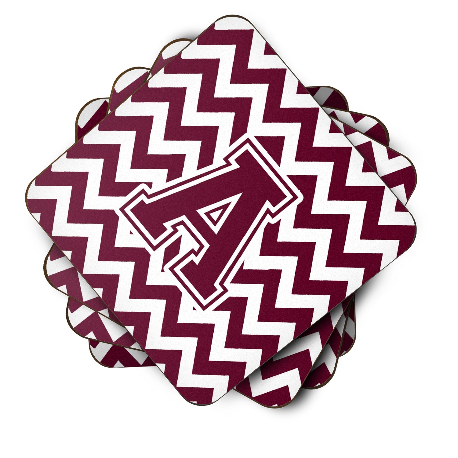 Letter A Chevron Maroon and White  Foam Coaster Set of 4 CJ1051-AFC - the-store.com