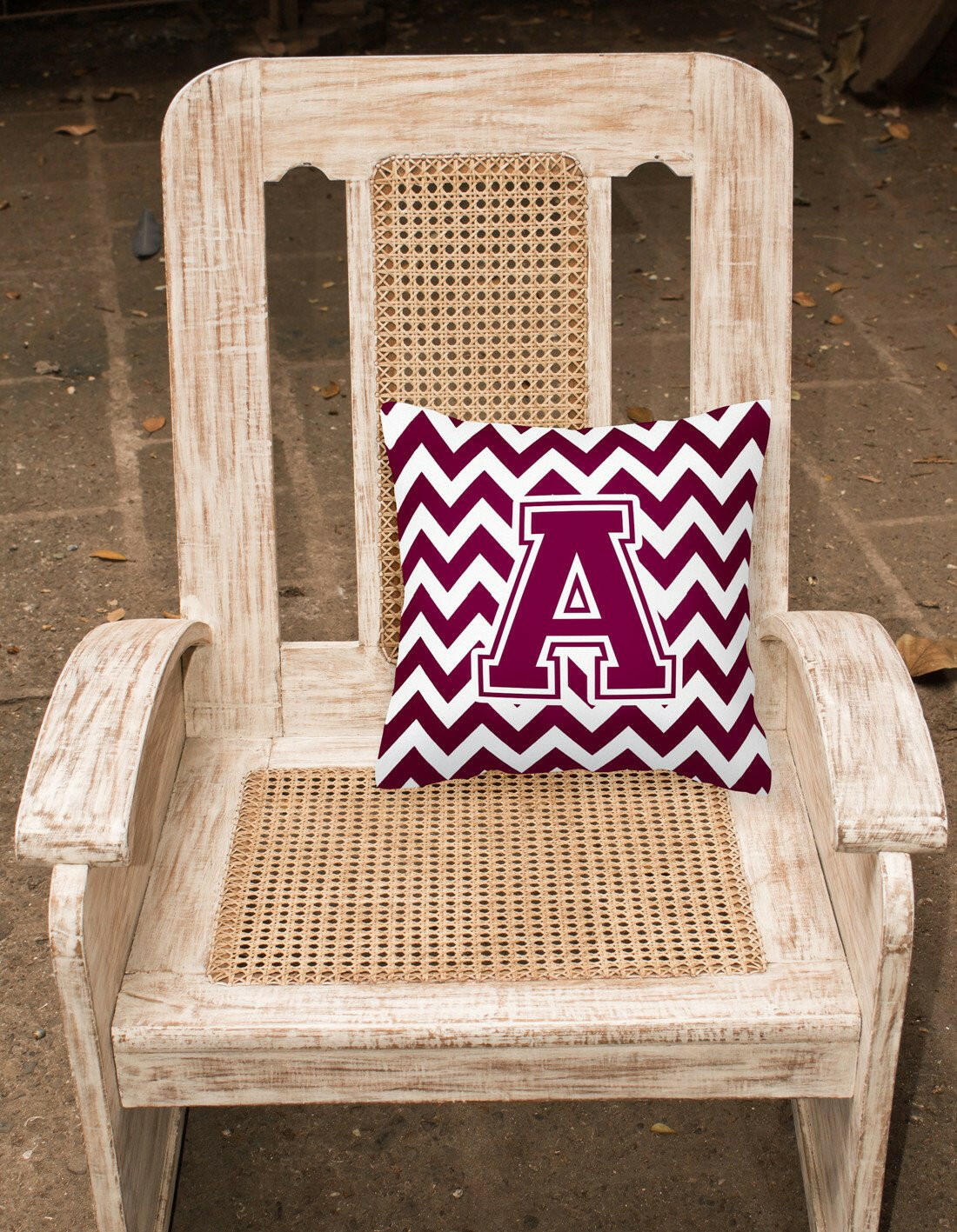 Letter A Chevron Maroon and White  Fabric Decorative Pillow CJ1051-APW1414 by Caroline's Treasures