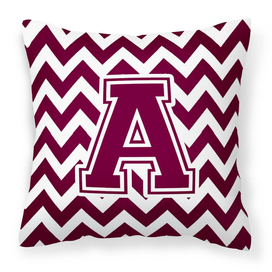 Letter A Chevron Maroon and White  Fabric Decorative Pillow CJ1051-APW1414 by Caroline's Treasures