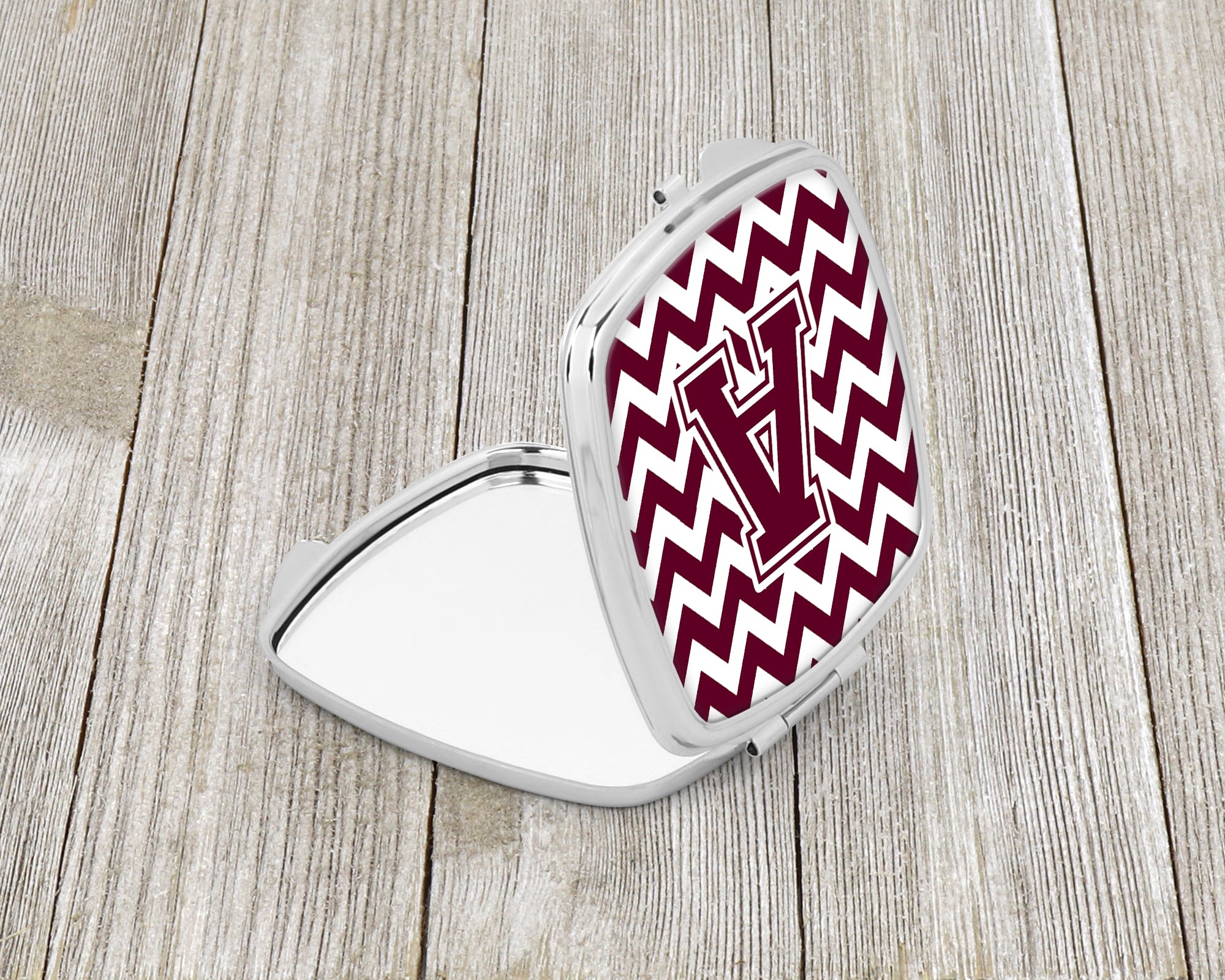 Letter A Chevron Maroon and White  Compact Mirror CJ1051-ASCM  the-store.com.