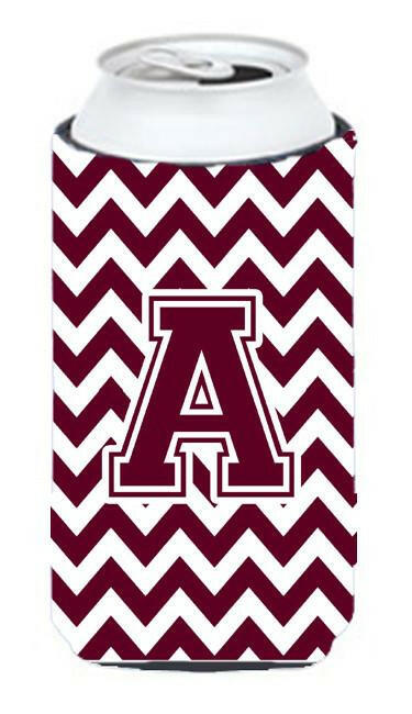 Letter A Chevron Maroon and White  Tall Boy Beverage Insulator Hugger CJ1051-ATBC by Caroline's Treasures