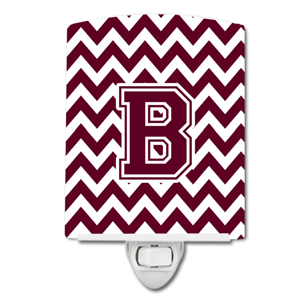 Letter B Chevron Maroon and White  Ceramic Night Light CJ1051-BCNL - the-store.com