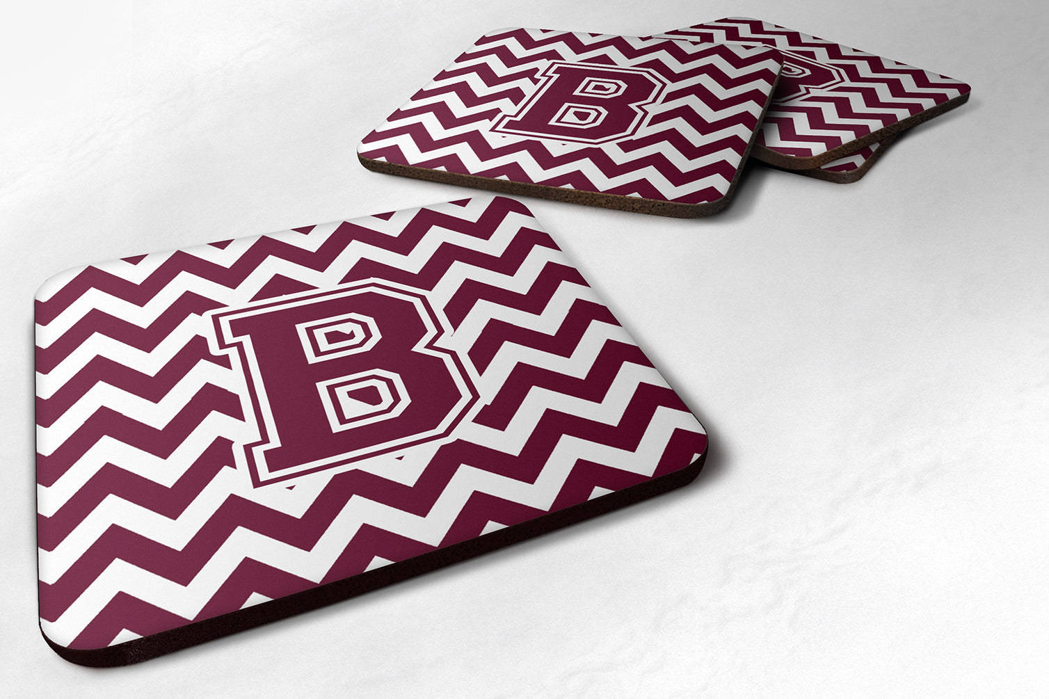 Letter B Chevron Maroon and White  Foam Coaster Set of 4 CJ1051-BFC - the-store.com