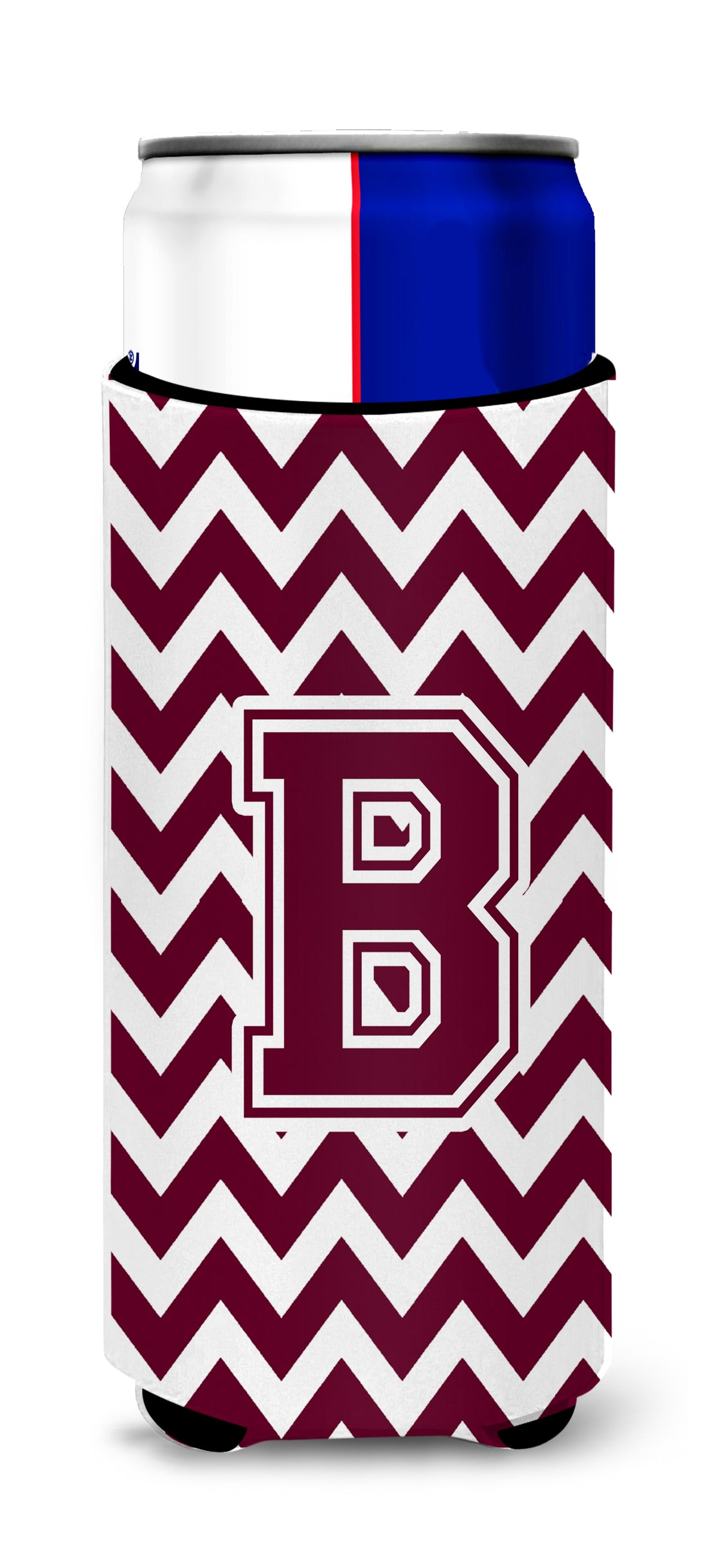 Letter B Chevron Maroon and White  Ultra Beverage Insulators for slim cans CJ1051-BMUK.